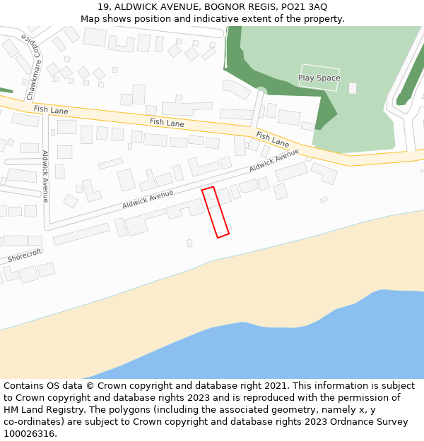 19, ALDWICK AVENUE, BOGNOR REGIS, PO21 3AQ: Location map and indicative extent of plot