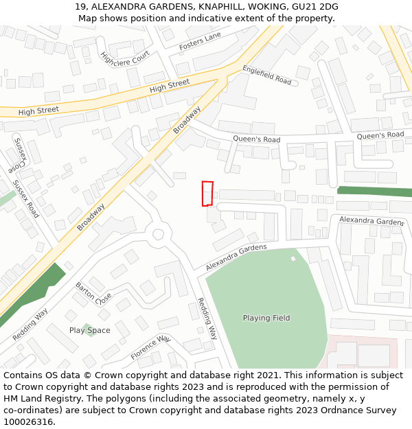 19, ALEXANDRA GARDENS, KNAPHILL, WOKING, GU21 2DG: Location map and indicative extent of plot