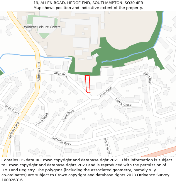 19, ALLEN ROAD, HEDGE END, SOUTHAMPTON, SO30 4ER: Location map and indicative extent of plot