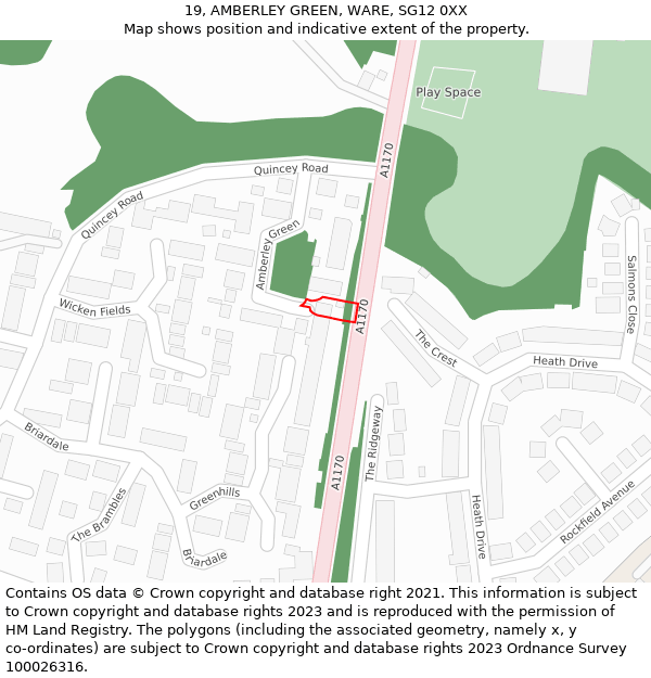 19, AMBERLEY GREEN, WARE, SG12 0XX: Location map and indicative extent of plot