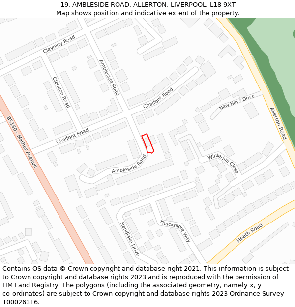 19, AMBLESIDE ROAD, ALLERTON, LIVERPOOL, L18 9XT: Location map and indicative extent of plot