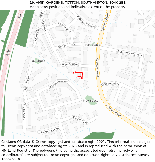 19, AMEY GARDENS, TOTTON, SOUTHAMPTON, SO40 2BB: Location map and indicative extent of plot