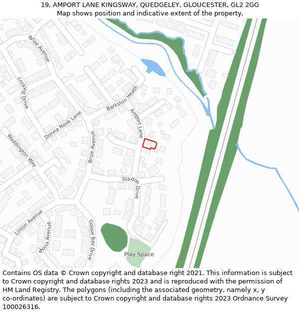 19, AMPORT LANE KINGSWAY, QUEDGELEY, GLOUCESTER, GL2 2GG: Location map and indicative extent of plot