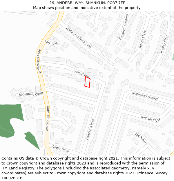 19, ANDERRI WAY, SHANKLIN, PO37 7EF: Location map and indicative extent of plot