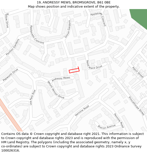 19, ANDRESSY MEWS, BROMSGROVE, B61 0BE: Location map and indicative extent of plot