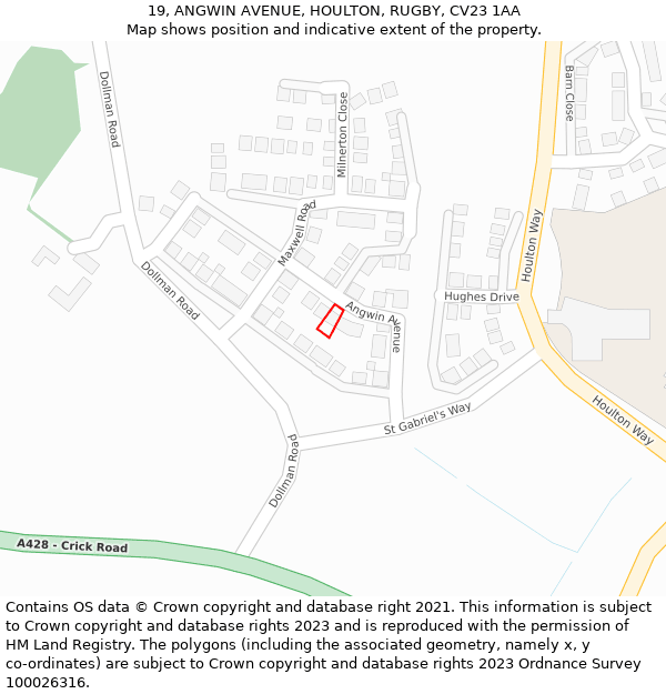 19, ANGWIN AVENUE, HOULTON, RUGBY, CV23 1AA: Location map and indicative extent of plot