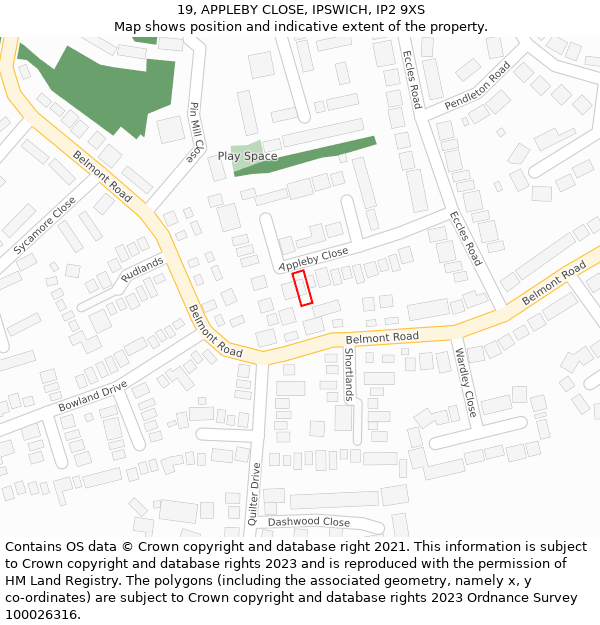 19, APPLEBY CLOSE, IPSWICH, IP2 9XS: Location map and indicative extent of plot