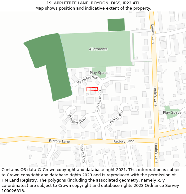 19, APPLETREE LANE, ROYDON, DISS, IP22 4TL: Location map and indicative extent of plot