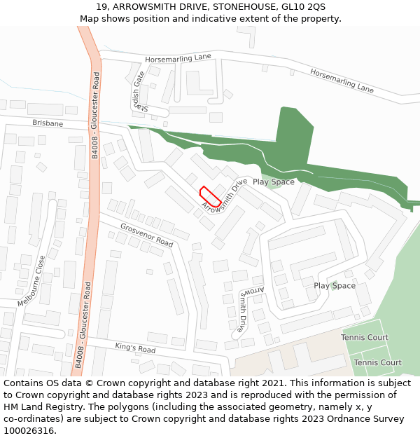 19, ARROWSMITH DRIVE, STONEHOUSE, GL10 2QS: Location map and indicative extent of plot