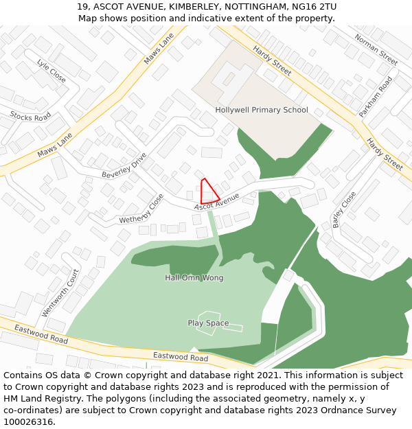 19, ASCOT AVENUE, KIMBERLEY, NOTTINGHAM, NG16 2TU: Location map and indicative extent of plot