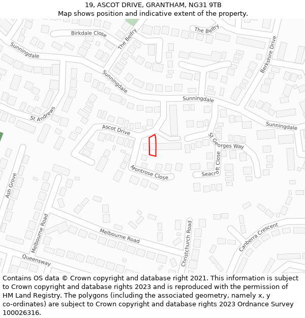 19, ASCOT DRIVE, GRANTHAM, NG31 9TB: Location map and indicative extent of plot