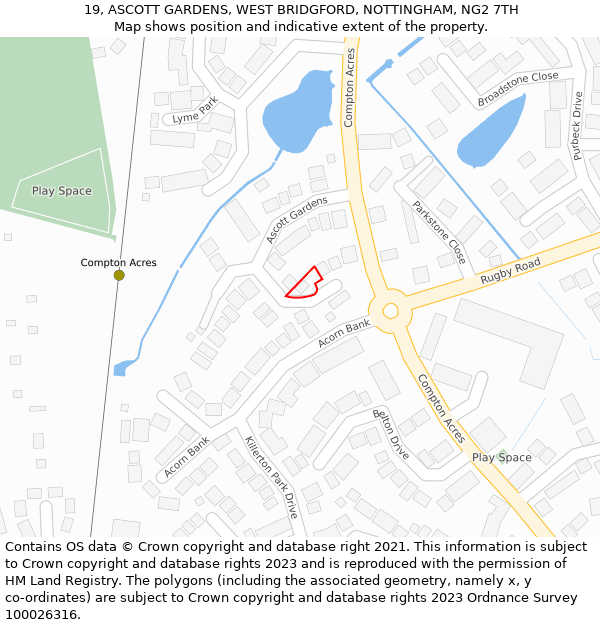 19, ASCOTT GARDENS, WEST BRIDGFORD, NOTTINGHAM, NG2 7TH: Location map and indicative extent of plot