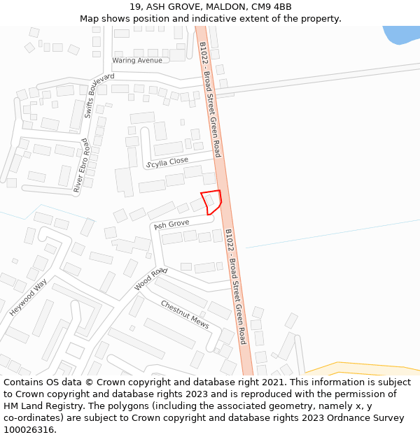 19, ASH GROVE, MALDON, CM9 4BB: Location map and indicative extent of plot