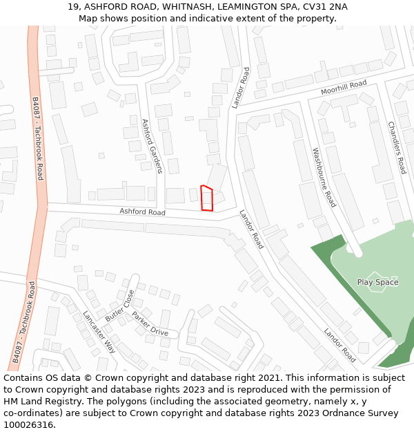 19, ASHFORD ROAD, WHITNASH, LEAMINGTON SPA, CV31 2NA: Location map and indicative extent of plot