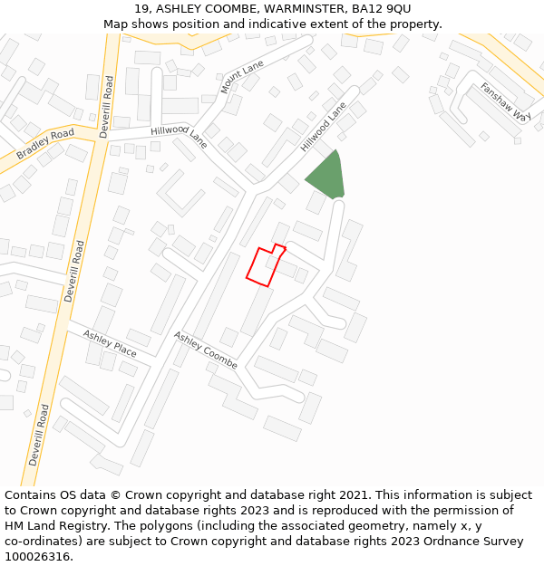 19, ASHLEY COOMBE, WARMINSTER, BA12 9QU: Location map and indicative extent of plot