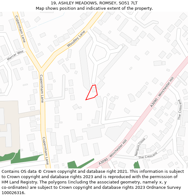 19, ASHLEY MEADOWS, ROMSEY, SO51 7LT: Location map and indicative extent of plot