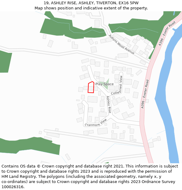 19, ASHLEY RISE, ASHLEY, TIVERTON, EX16 5PW: Location map and indicative extent of plot
