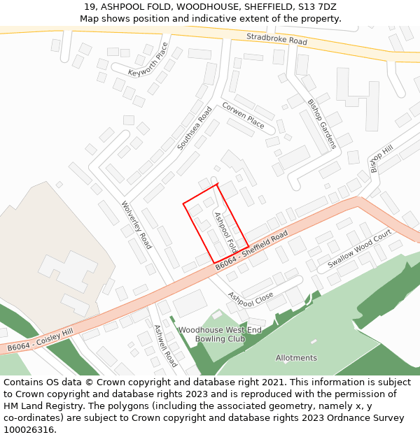 19, ASHPOOL FOLD, WOODHOUSE, SHEFFIELD, S13 7DZ: Location map and indicative extent of plot
