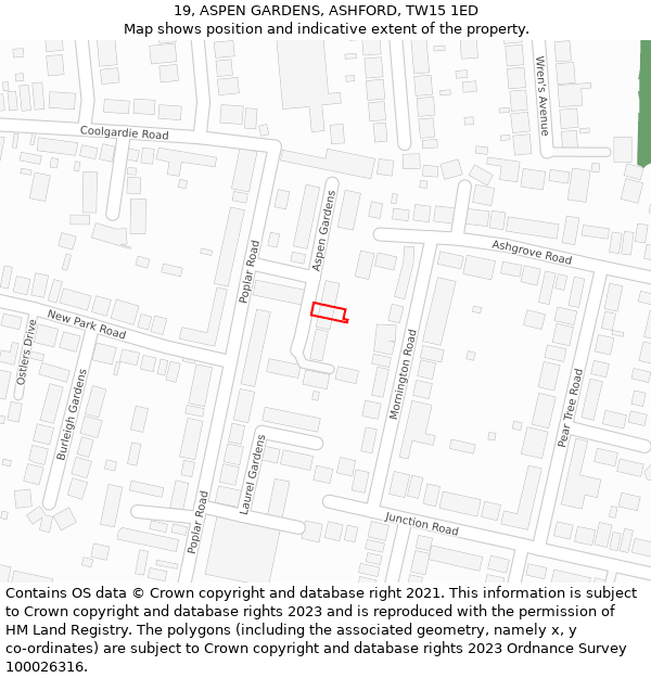 19, ASPEN GARDENS, ASHFORD, TW15 1ED: Location map and indicative extent of plot