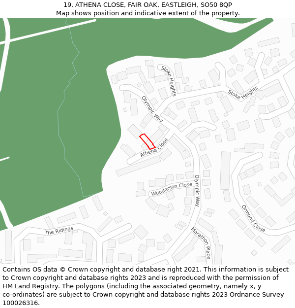 19, ATHENA CLOSE, FAIR OAK, EASTLEIGH, SO50 8QP: Location map and indicative extent of plot