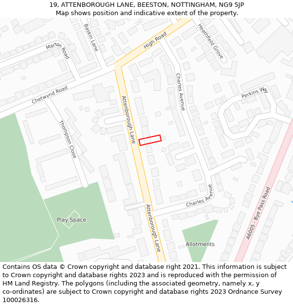 19, ATTENBOROUGH LANE, BEESTON, NOTTINGHAM, NG9 5JP: Location map and indicative extent of plot