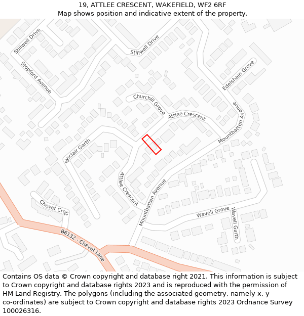 19, ATTLEE CRESCENT, WAKEFIELD, WF2 6RF: Location map and indicative extent of plot