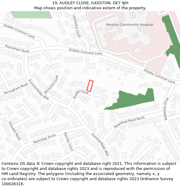 19, AUDLEY CLOSE, ILKESTON, DE7 9JH: Location map and indicative extent of plot