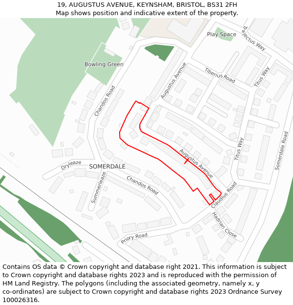 19, AUGUSTUS AVENUE, KEYNSHAM, BRISTOL, BS31 2FH: Location map and indicative extent of plot