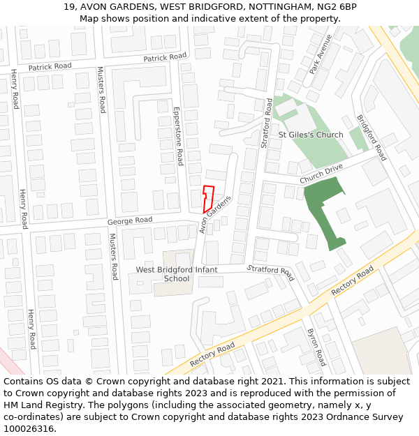19, AVON GARDENS, WEST BRIDGFORD, NOTTINGHAM, NG2 6BP: Location map and indicative extent of plot
