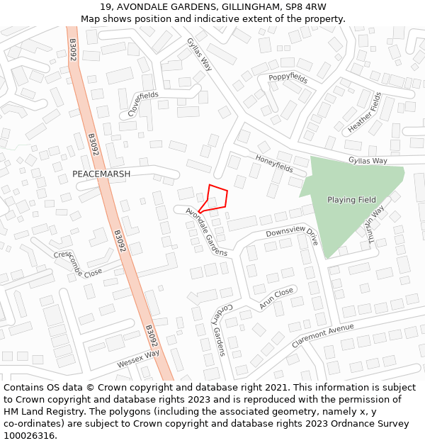 19, AVONDALE GARDENS, GILLINGHAM, SP8 4RW: Location map and indicative extent of plot