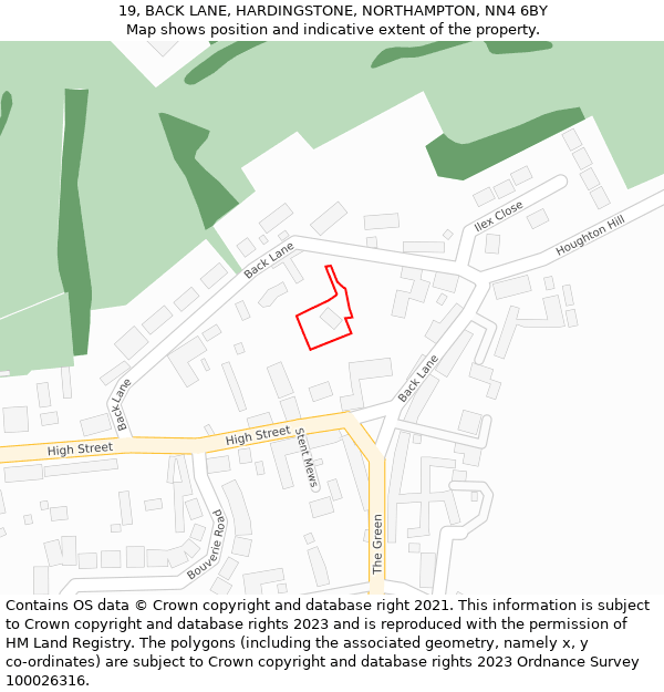 19, BACK LANE, HARDINGSTONE, NORTHAMPTON, NN4 6BY: Location map and indicative extent of plot