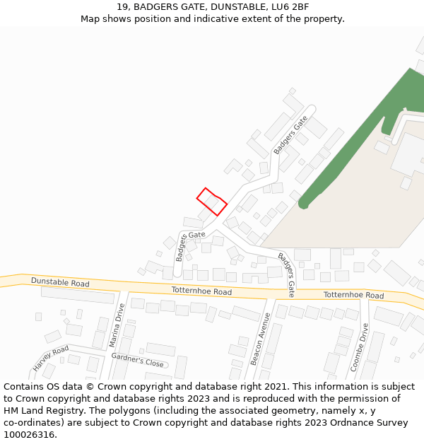 19, BADGERS GATE, DUNSTABLE, LU6 2BF: Location map and indicative extent of plot