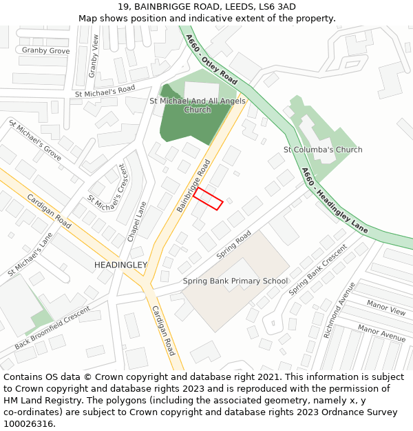 19, BAINBRIGGE ROAD, LEEDS, LS6 3AD: Location map and indicative extent of plot