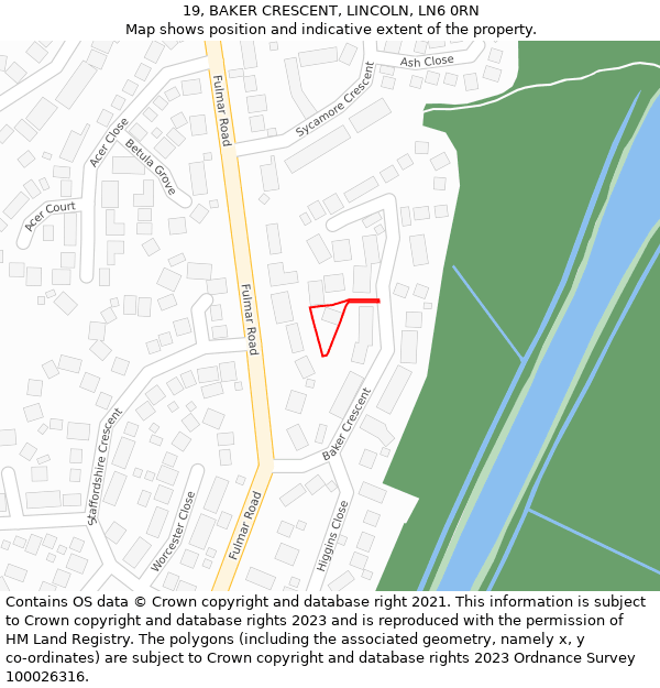 19, BAKER CRESCENT, LINCOLN, LN6 0RN: Location map and indicative extent of plot
