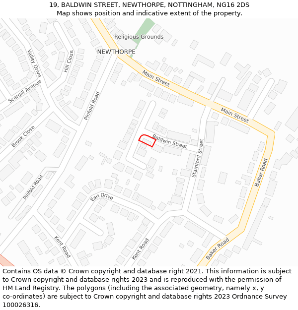 19, BALDWIN STREET, NEWTHORPE, NOTTINGHAM, NG16 2DS: Location map and indicative extent of plot