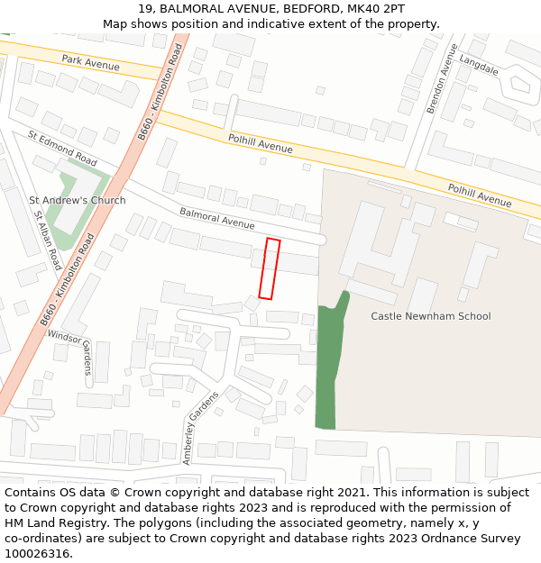 19, BALMORAL AVENUE, BEDFORD, MK40 2PT: Location map and indicative extent of plot