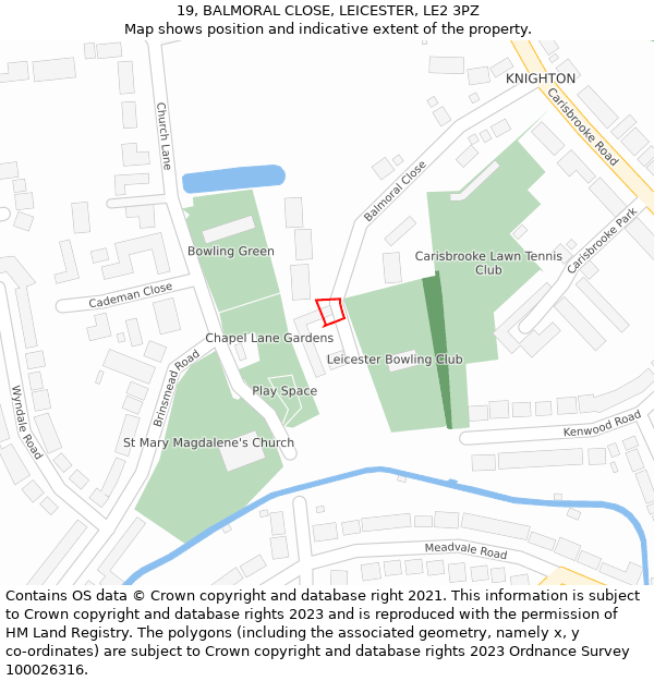 19, BALMORAL CLOSE, LEICESTER, LE2 3PZ: Location map and indicative extent of plot