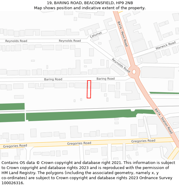 19, BARING ROAD, BEACONSFIELD, HP9 2NB: Location map and indicative extent of plot