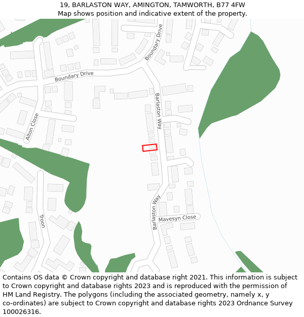 19, BARLASTON WAY, AMINGTON, TAMWORTH, B77 4FW: Location map and indicative extent of plot