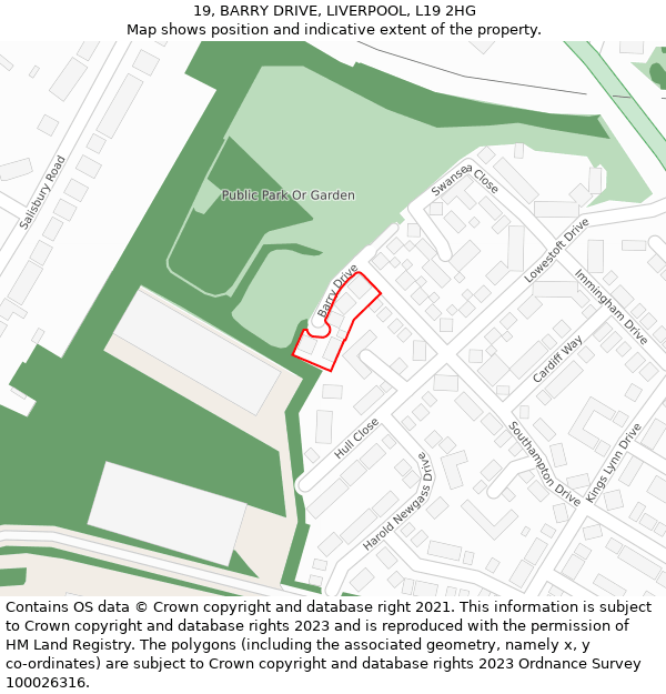 19, BARRY DRIVE, LIVERPOOL, L19 2HG: Location map and indicative extent of plot