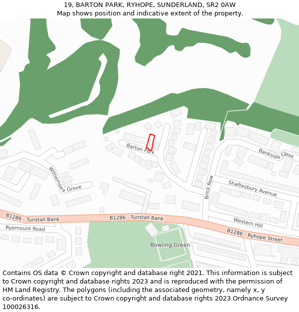 19, BARTON PARK, RYHOPE, SUNDERLAND, SR2 0AW: Location map and indicative extent of plot