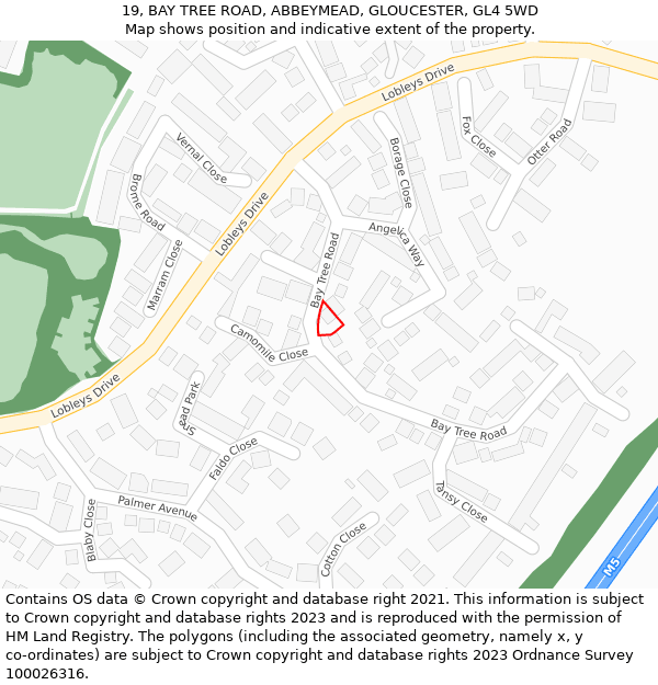 19, BAY TREE ROAD, ABBEYMEAD, GLOUCESTER, GL4 5WD: Location map and indicative extent of plot