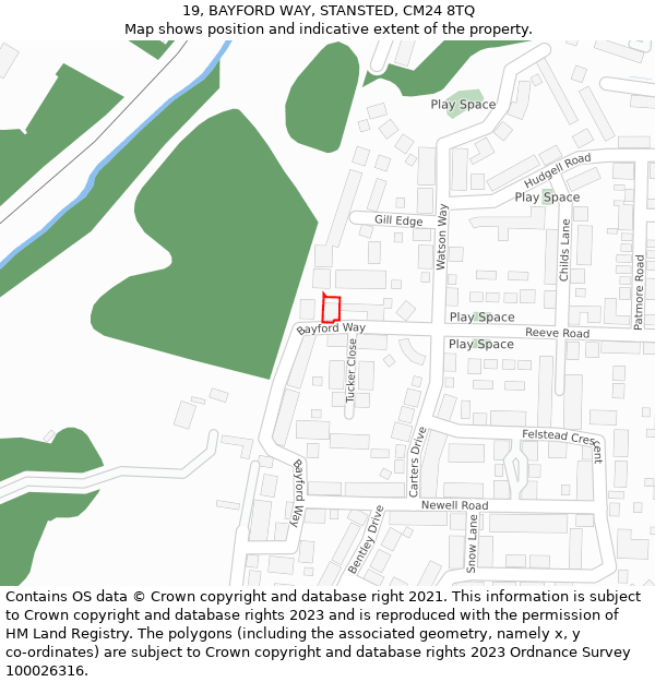 19, BAYFORD WAY, STANSTED, CM24 8TQ: Location map and indicative extent of plot