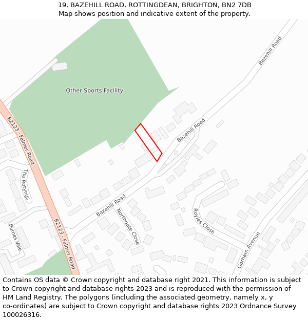 19, BAZEHILL ROAD, ROTTINGDEAN, BRIGHTON, BN2 7DB: Location map and indicative extent of plot