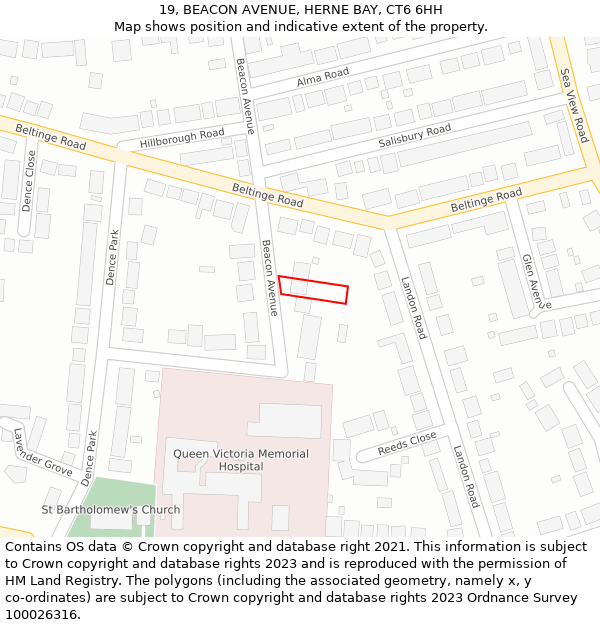 19, BEACON AVENUE, HERNE BAY, CT6 6HH: Location map and indicative extent of plot