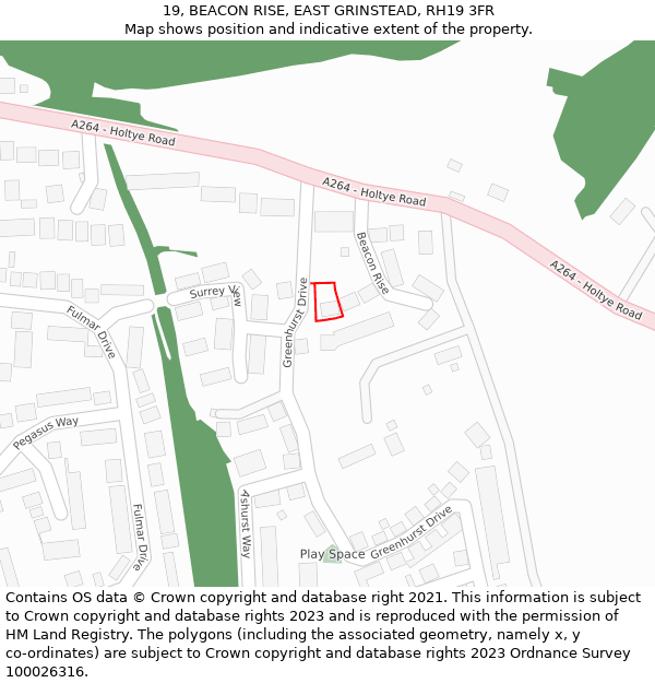 19, BEACON RISE, EAST GRINSTEAD, RH19 3FR: Location map and indicative extent of plot