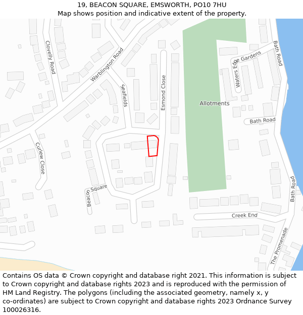 19, BEACON SQUARE, EMSWORTH, PO10 7HU: Location map and indicative extent of plot