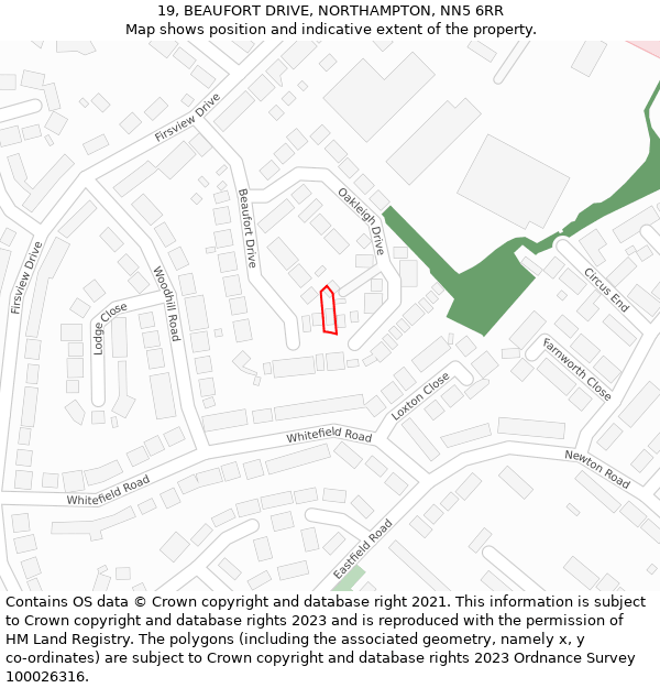 19, BEAUFORT DRIVE, NORTHAMPTON, NN5 6RR: Location map and indicative extent of plot