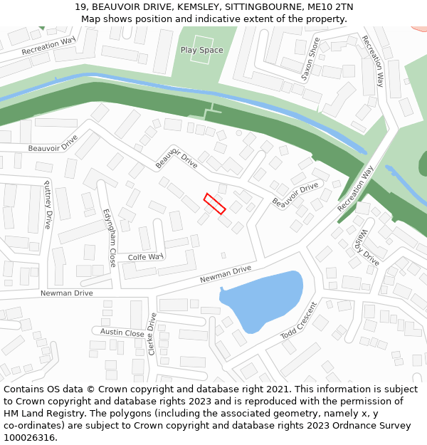 19, BEAUVOIR DRIVE, KEMSLEY, SITTINGBOURNE, ME10 2TN: Location map and indicative extent of plot
