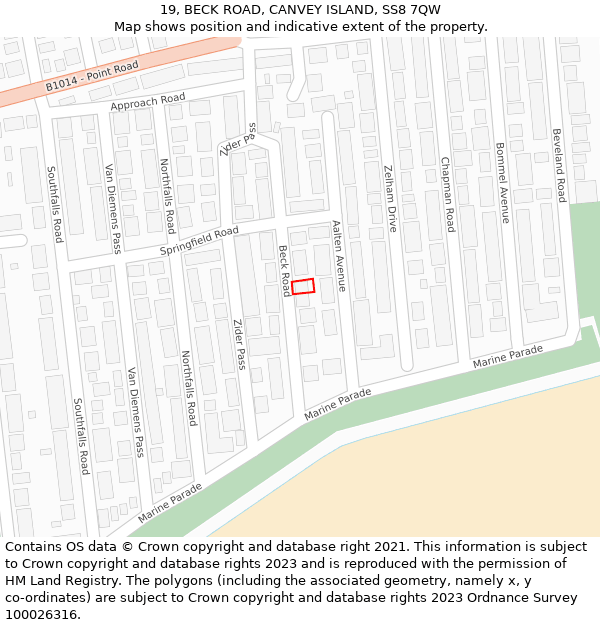 19, BECK ROAD, CANVEY ISLAND, SS8 7QW: Location map and indicative extent of plot